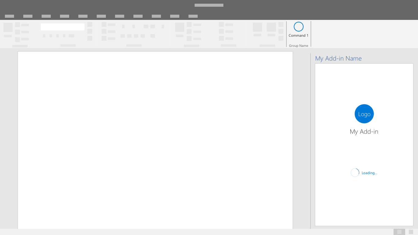 Brand splash screen displayed in an add-in task pane of an Office desktop application.
