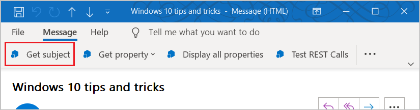 A button that executes a function on the Outlook ribbon.