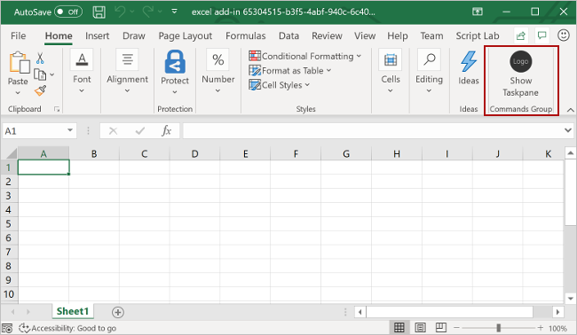 The Excel Home menu, with the Show Taskpane button highlighted.