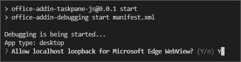 The prompt in the command line to allow Microsoft Edge WebView a loopback exemption.