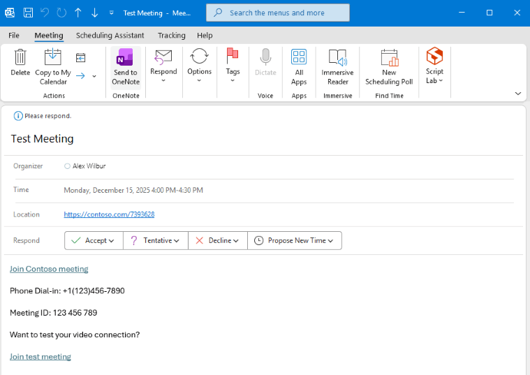 The join-meeting screen in classic Outlook on Windows.