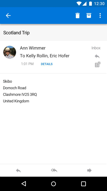 Animated GIF showing user interaction with an add-in in Outlook on Android.