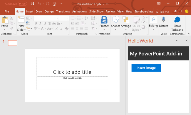 The PowerPoint add-in with Insert Image button.