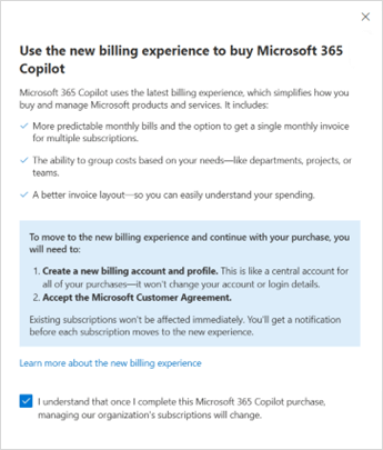 Accept the new billing experience