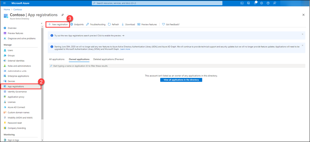 App registrations page in Microsoft Entra ID