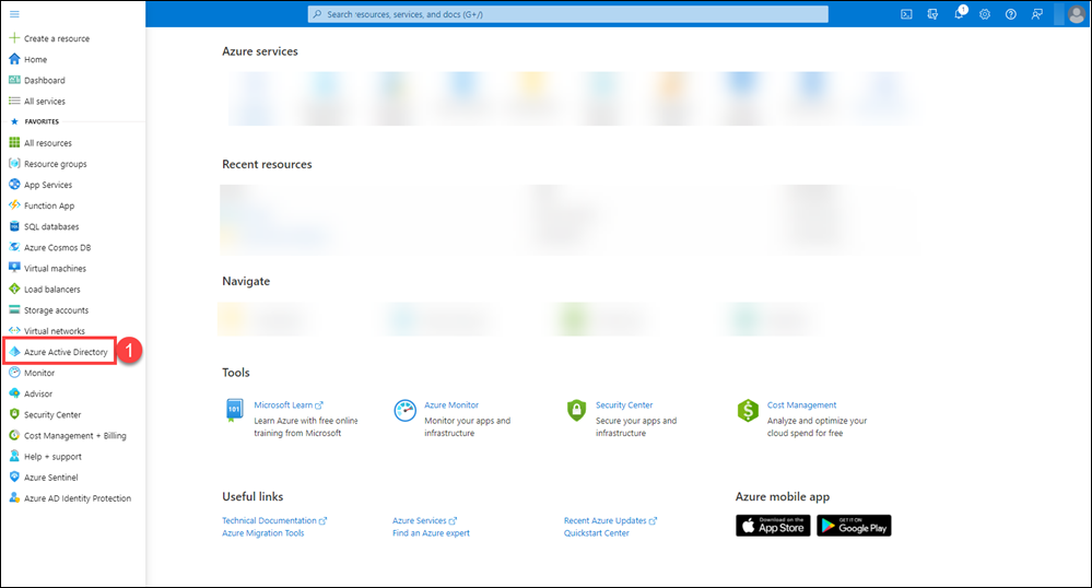 Azure Portal main page
