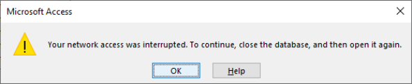 Screenshot of the error message after opening Access from a mapped drive.