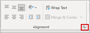 Select the Alignment dialog box on the Home tab.