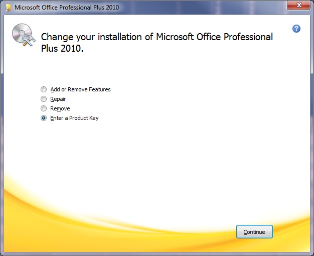 Screenshot to select the Continue option after selecting the Enter a Product Key option.