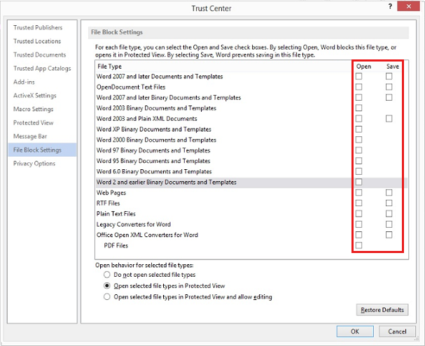 Error message in Office when a file is blocked by registry policy settings  - Office | Microsoft Learn