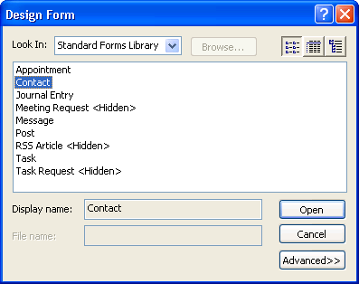 Design form dialog box