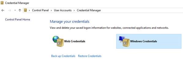 Screenshot to remove the credentials in the Credential Manager window.