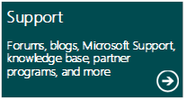 Forums, blogs, Microsoft Support, knowledge base, partner programs, and more
