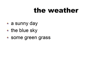 The weather
a sunny day
the blue sky
some green grass