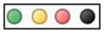 4 round traffic lights. One green, one yellow, one red, one black