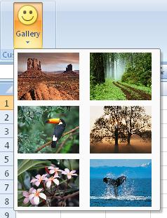 A gallery control with six items arranged in two columns. 3 items per column