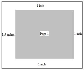 Sample diagram of second printed sheet shows page 1 with 1 point 5 inches left  margin, 1 inch top margin, one inch right margin, one inch bottom margin