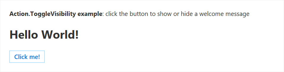 A screenshot of the Action.ToggleVisibility example card in an expanded state.