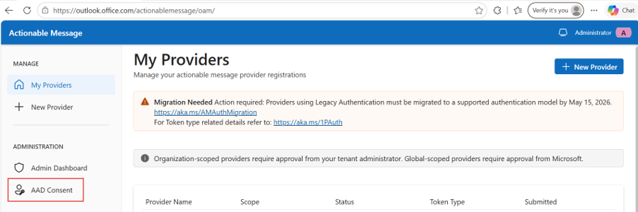 A screenshot of the Actionable Email Developer Dashboard showing the Consent 3P Apps button