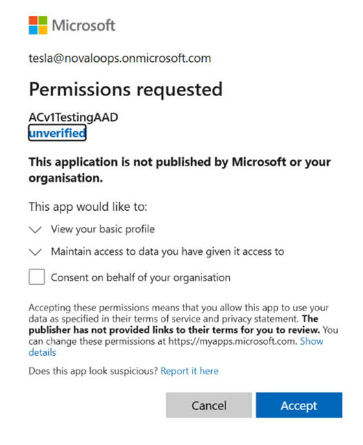 User permission screen