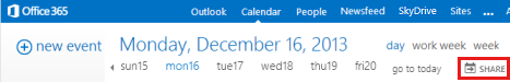 Screenshot that shows the Share tab in Calendar.