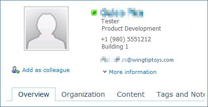 Screenshot 1 for showing a contact card on a SharePoint site