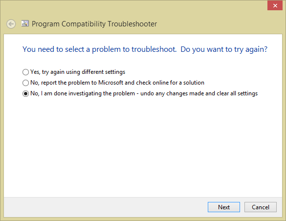 Screenshot of the try again option in Outlook 2013 Compatibility mode setting.