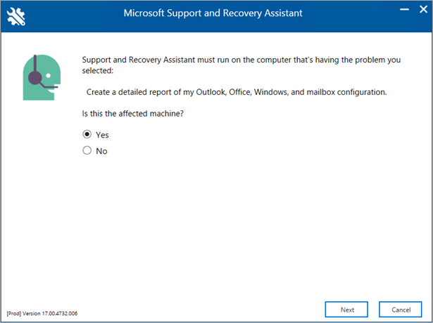 instal the new Microsoft Support and Recovery Assistant 17.01.0268.015