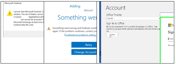 Screenshot of the Outlook error messages.