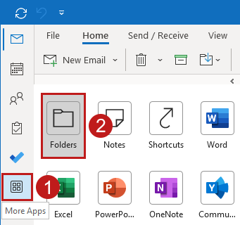 Screenshot of the Folders icon in the More Apps menu in the new Outlook for Windows.