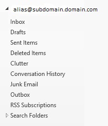Screenshot of Figure 2 showing the primary SMTP email address displayed in Outlook is expected to be changed to alias@subdomain.domain.com if the user's primary SMTP email address is changed.