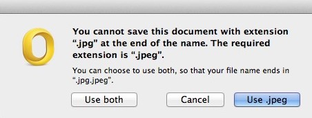 Screenshot of the error message when saving the .jpg file attachment.