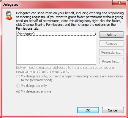 Screenshot of the Delegate access dialog box.