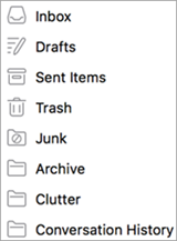 Screenshot of incorrect Sent and Archive folders in a non-working account.