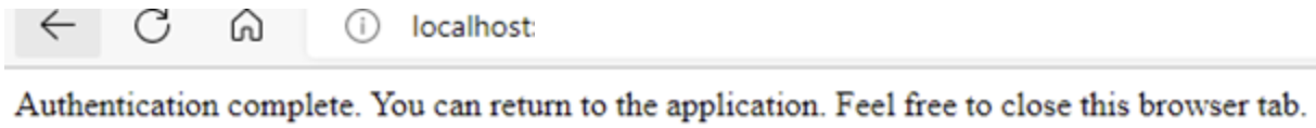 Screenshot of the browser localhost window, with a message that it's OK to close the browser tab.