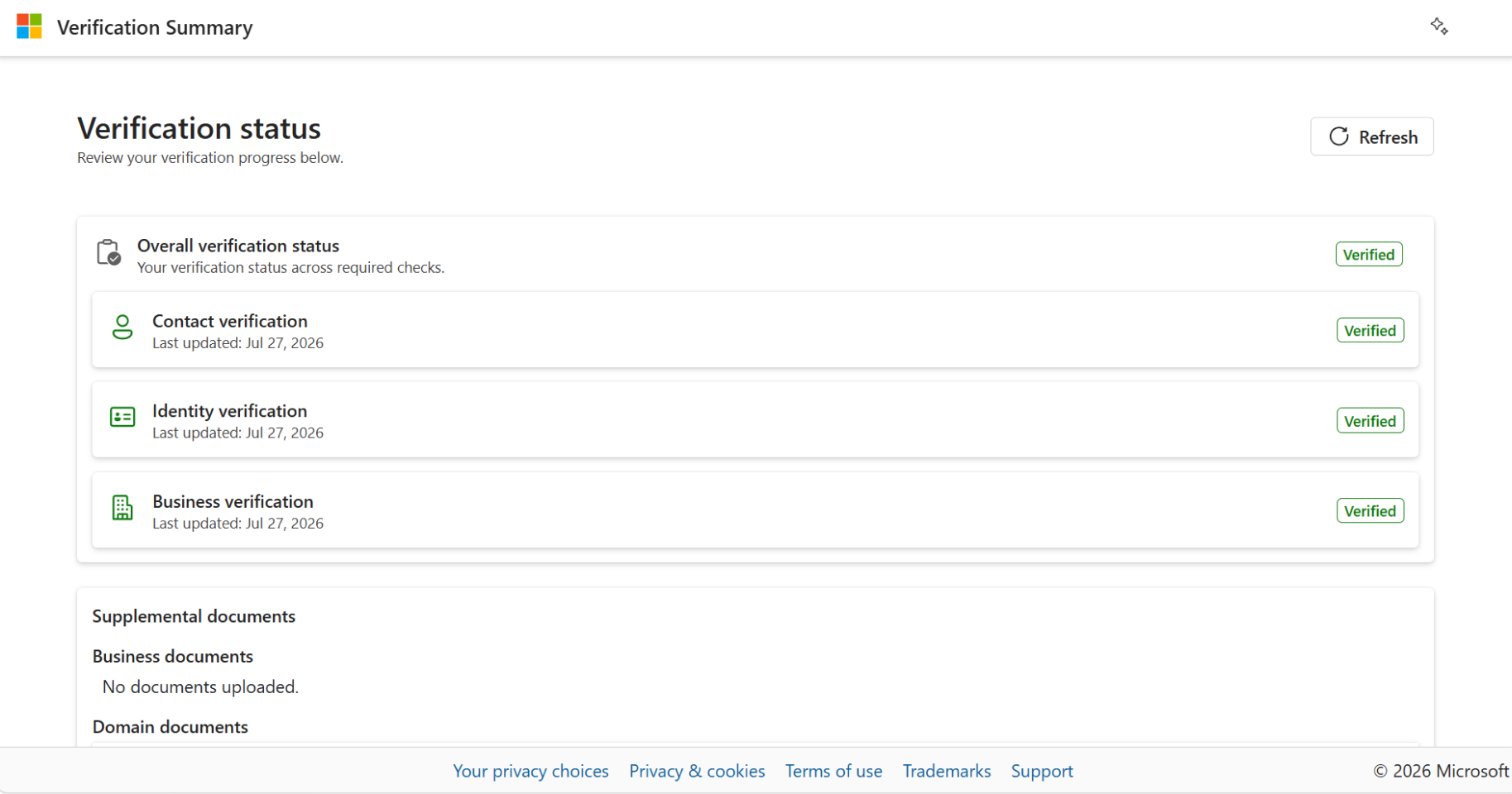 Screenshot showing the updated verification steps displayed vertically.