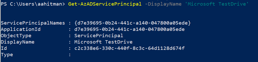 Shows the code to verify service principal