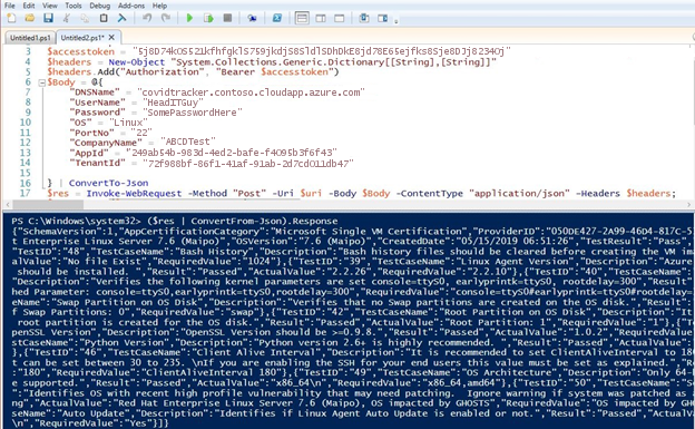 Screen example for calling the API in PowerShell.