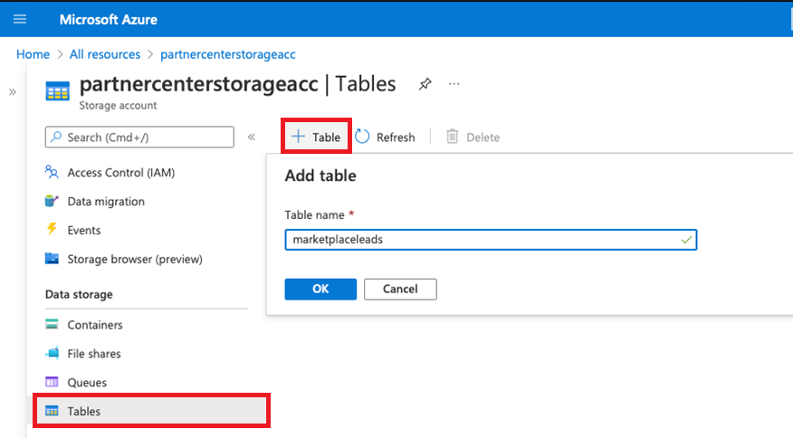 Azure tables