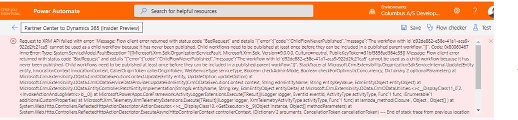 Screenshot showing the error message requiring updates.