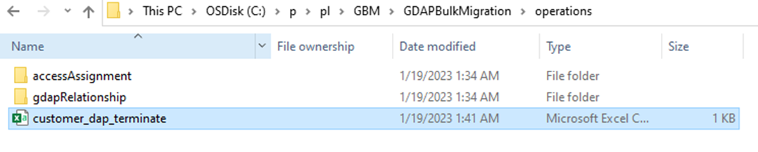 Screenshot of the CSV file for DAP termination in File Explorer.