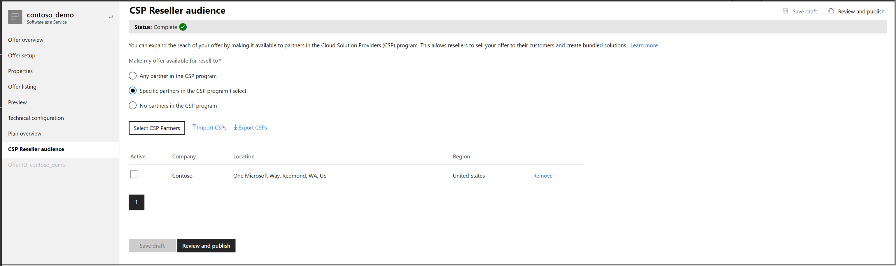 Table with list of partners on CSP Reseller audience page