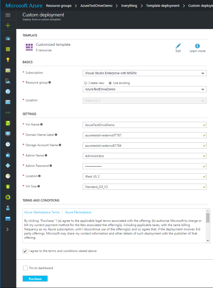 List of parameters in an Azure Resource Manager