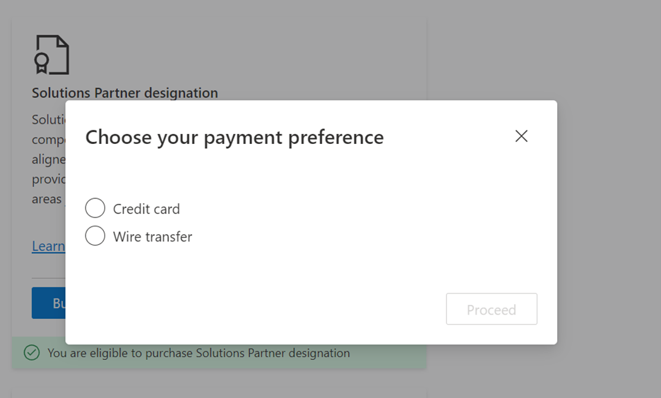 Screenshot of payment preference.