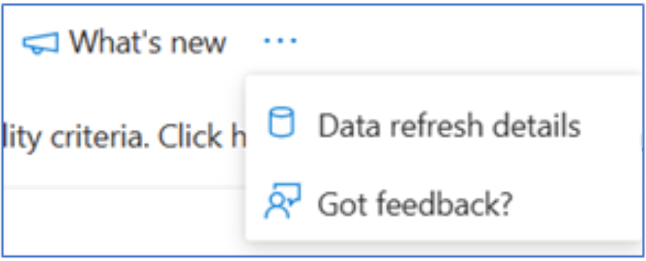 Screenshot of the three-dots dropdown, which includes menu options for Data refresh details and Got feedback?