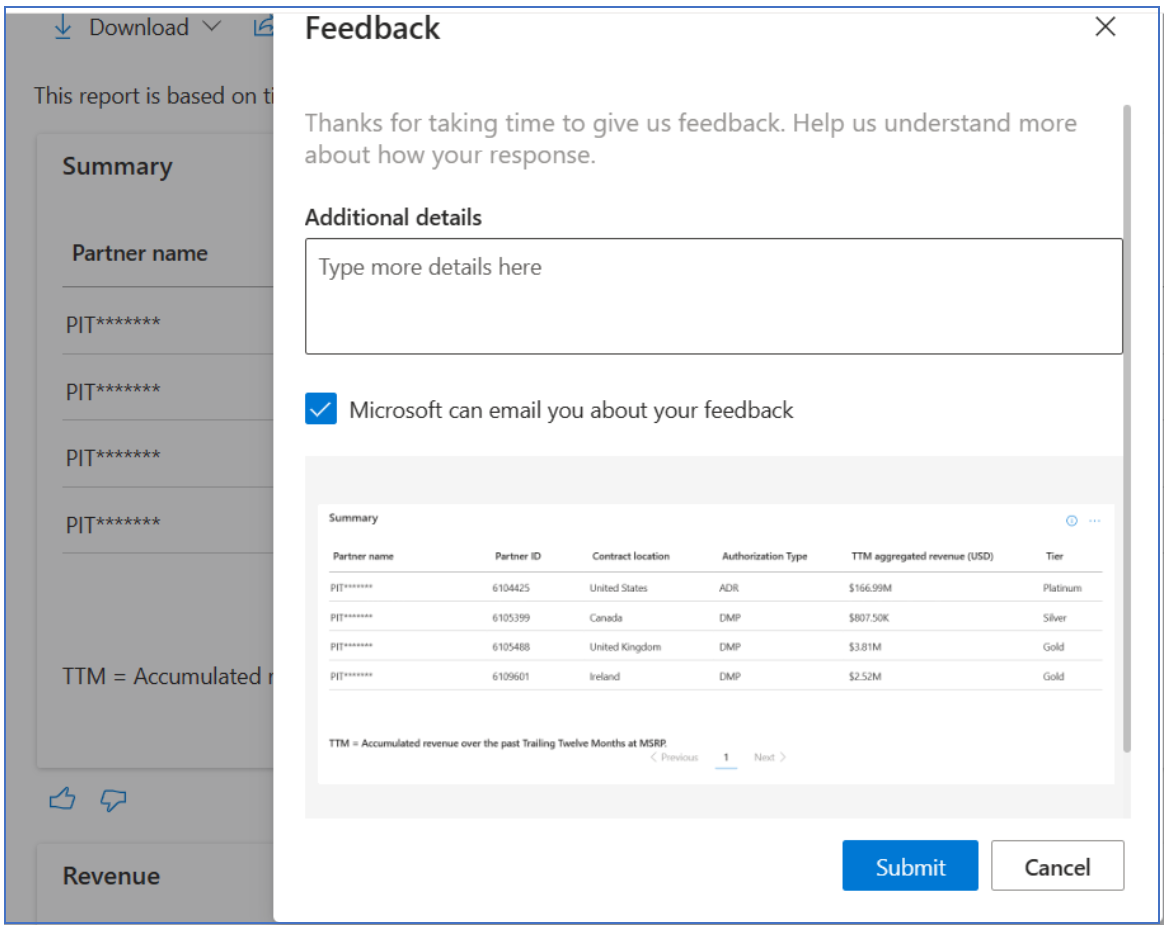 Screenshot of the Feedback? screen, which lets you provide widget-level feedback.