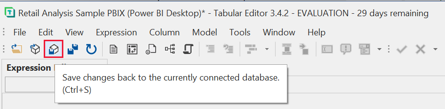 Screenshot of the Save perspectives settings in the Tabular Editor.