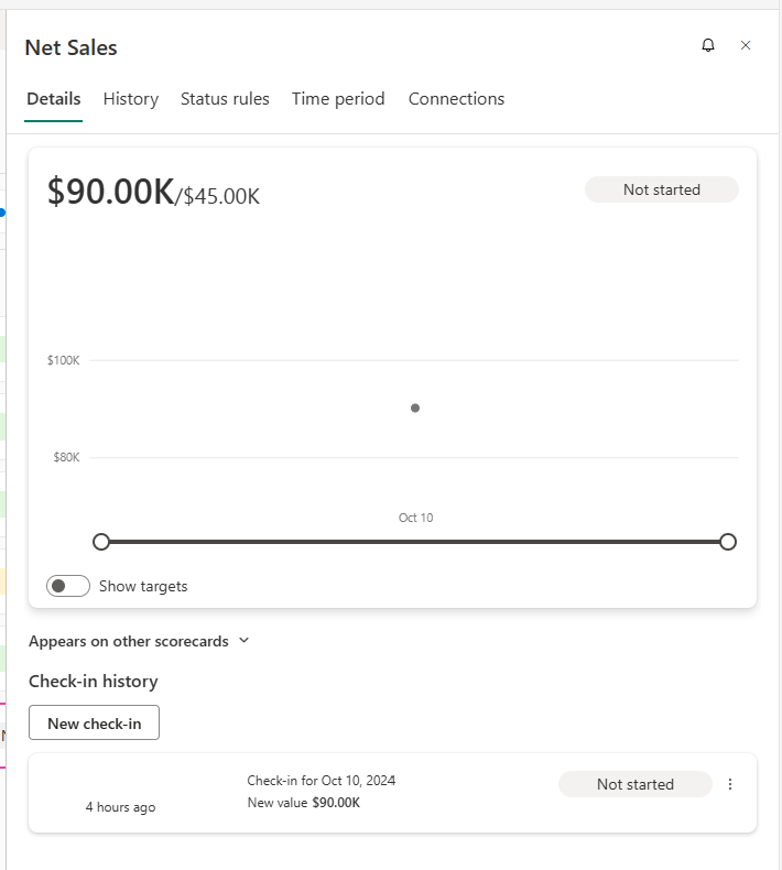 Screenshot showing details of the linked goal in Details pane.