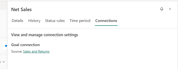 Screenshot showing details of the linked goal in Connections pane.