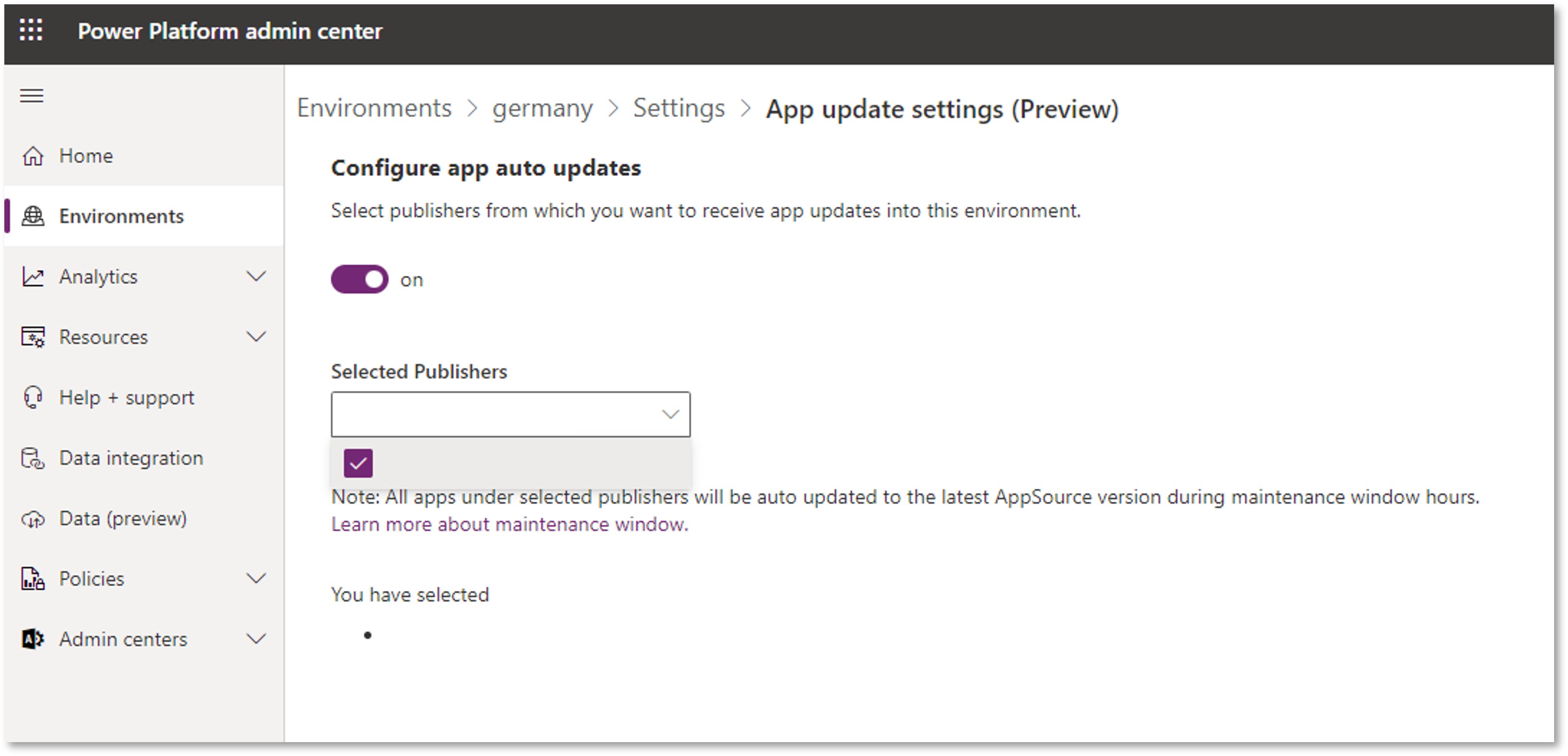Configure app update settings